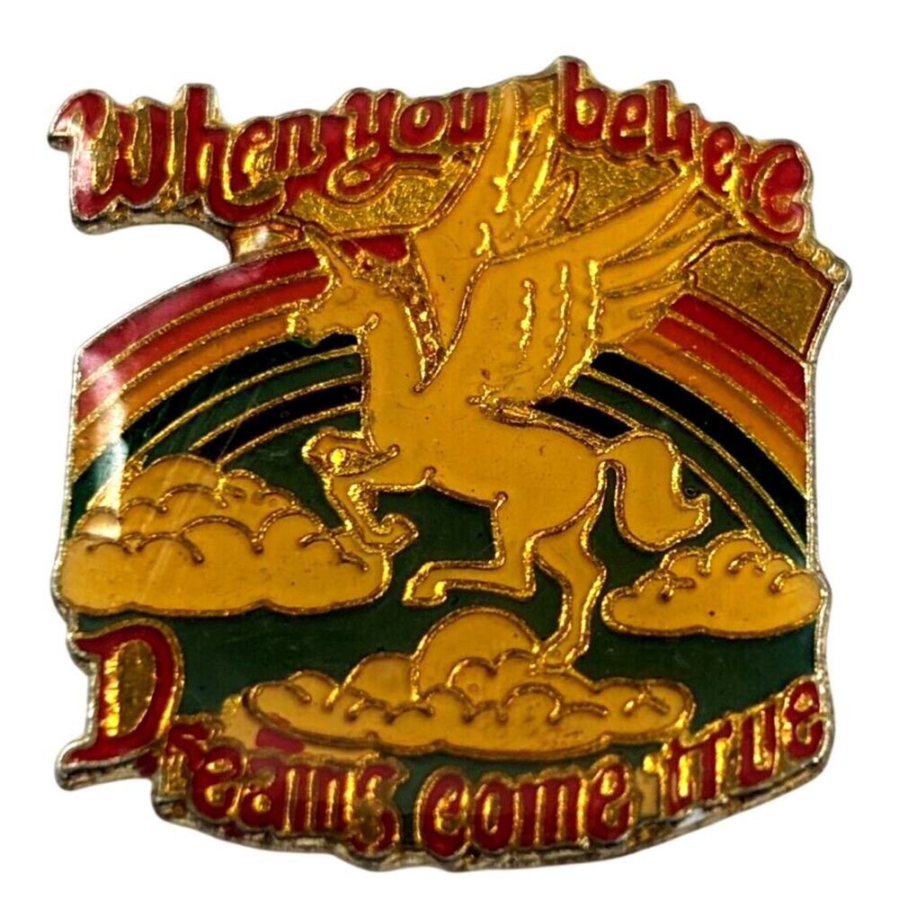Vintage Winged Unicorn Rainbow Enamel Brooch Fantasy Pegasus